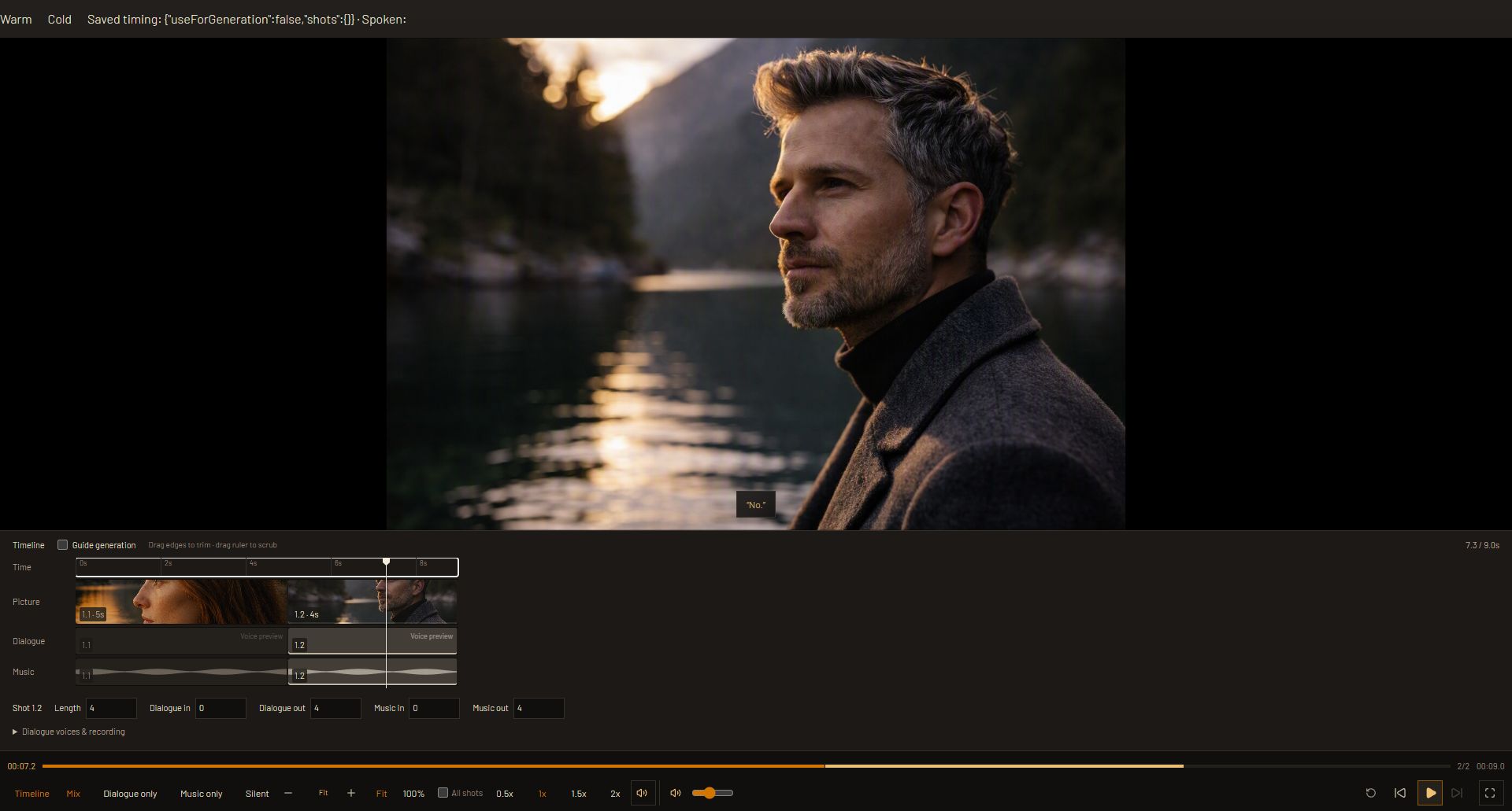 Cinema timeline with picture, dialogue and music tracks
